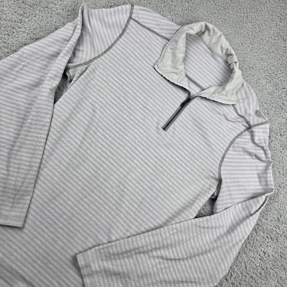 Lululemon Mens Metal Vent Tech 1/2 Zip Pullover Grey Striped Long‎ Sleeve Shirt